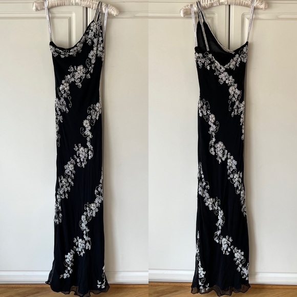 Vintage Y2k Floral Beaded Silk Prom Formal Dress - Picture 2 of 15